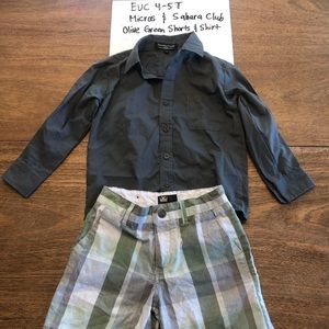 EUC 4-5T Micros Olive Green Shorts & Shirt Outfit